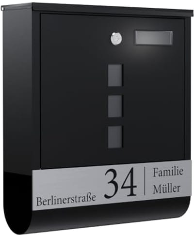 Premium antraciet brievenbus met kijkvenster en krantenvak - Gepersonaliseerd met familienaam, straat en huisnummer