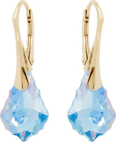 DBD - Zilveren Oorbellen - Swarovski Kristal Elements - Barok - Aquamarine Blauw- 16MM - Anti Allergisch
