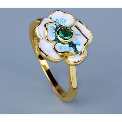Elegante Smaragd Bloemen Handgemaakte Emaille Ringen Feest Sieraden Jubileum No. 10 white