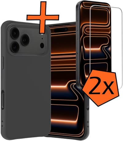 Hoes - Met 2x Screenprotector - Geschikt voor Apple iPhone 17 Pro - Sterk & Shockproof - Back Cover - Siliconen Case - Telefoon Hoes - Zwart