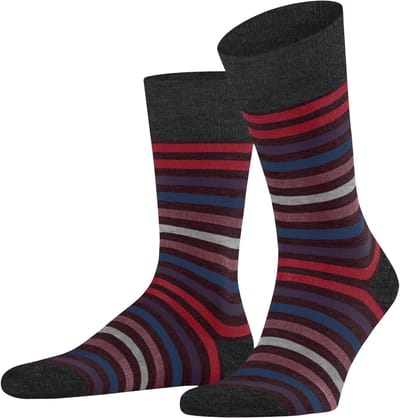 FALKE Tinted Stripe gedessineerd wol katoen sokken heren rood - maat 39-42