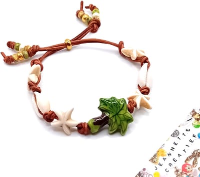 Jeannette-Creatief® - Beach - Leren Armband Palm Beach Kauri & Zeester - Armband met Schuifknoop - Leren Armband - Dames Armband