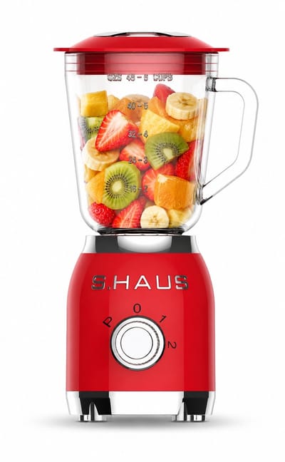 Swiss Haus® BL1915 Blender – 1.5L Glazen Kan - 2 Snelheden + Pulse Functie - 600W Smoothie Maker – Retro Design - Veiligheidsschakelaar – Vaatwasmachine Bestendig – Rood
