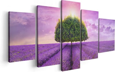 Artaza Canvas Schilderij Vijfluik Groene Boom In De Lavendel Bloemen - 100x50 - Foto Op Canvas - Canvas Print