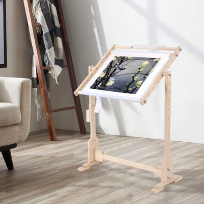 50 cm Frames voor Cross Stitching - Floor Stand Medium - 360 Graden Rotatie - Houten Borduurschildersezel - Stabiele Tapestry Hoop - DIY Craft Tool met PVC Clip en Houder Roller voor Zijde Schilderen en Handwerken