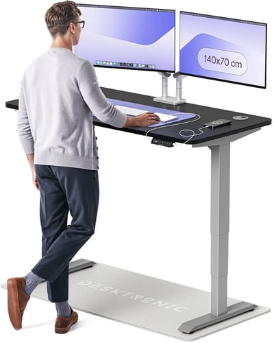 Desktronic HomePro Zit-sta Bureau Elektrisch In Hoogte Verstelbaar, 140x70cm Grijs/Zwart, Stille Dubbele Motor, Hoogte 62-126cm