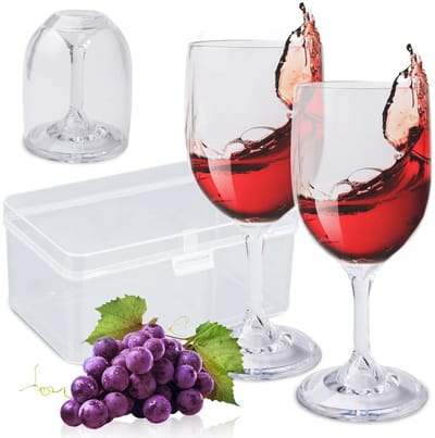 Dailygoods - Wijnglazen kunststof to go: 2 stuks onbreekbare camping wijnglazen, opvouwbaar wijnglas met praktische doos, compact wijnglas to go voor festival, camping, picknick, rode wijnglazen