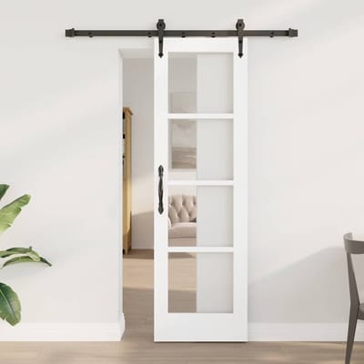 vidaXL - Schuifdeur - ORKDAL - 61 - x - 198,5 - cm - Massief - grenenhout - en - glas - Wit