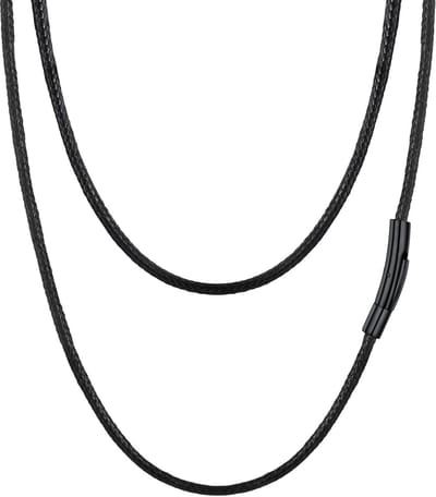 PROSTEEL Mennenketting zwart gewaxt touw met roestvrijstalen drukknoopsluiting - 41cm t/m 76cm