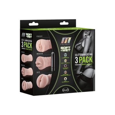 M for Men - Set Van 3 Masturbators Met Bullet Vibrator: Vagina, Anus, Mond