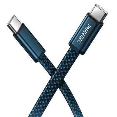 Phreeze Platte USB C naar USB C Kabel 240W - Super Fast Charge - Snellaadkabel & Datakabel - USB-C Oplaadkabel voor Telefoon, Tablet & Laptop - 1 Meter - Nylon Gevlochten - Lange Levensduur - Stevig - Zwart