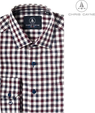 Chris Cayne heren overhemd - 3XL - offwhite/bordeaux/donkerblauw - XXXL - lange mouwen â€“ kent kraag - borstzak - grote maten