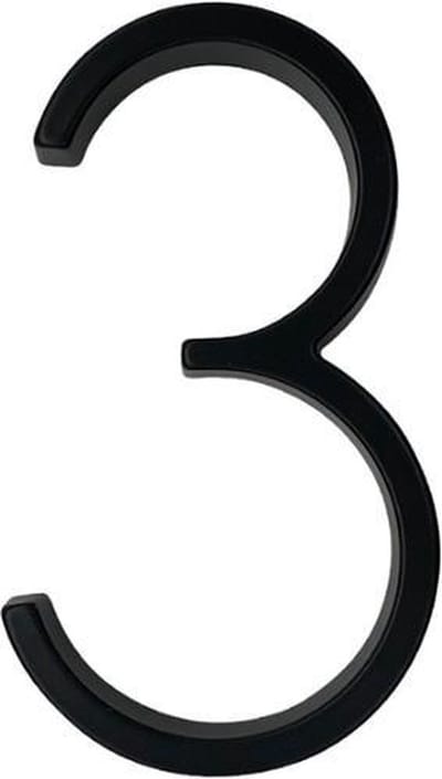 House Number #3 - zwart RVS - roestvrij - met ophangsysteem - moderne huisnummers - weerbestendig - gevel - huisnummer 3 - 12.5 cm