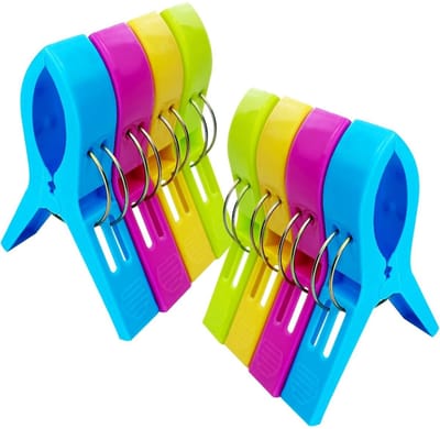 TOVBMUP Clips - Kleurrijk - Strandlakenclips - Plastic clips - Kledingclips - Voor kleding, handdoeken, badhanddoeken, dekens - Verpakking van 8