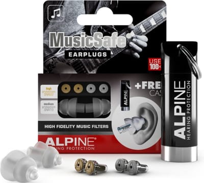Alpine MusicSafe Classic Oordoppen Muziek - Earplugs Geschikt voor Muzikanten, Concerten en Festivals - Earplugs met 2 Sets Verwisselbare Filters 19dB/22dB - Premium Gehoorbescherming Muziek - Oordopjes Festival - Transparant - 1 paar