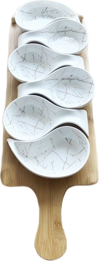 Serveerplank met 6 schaaltjes – marmerlook - wit
