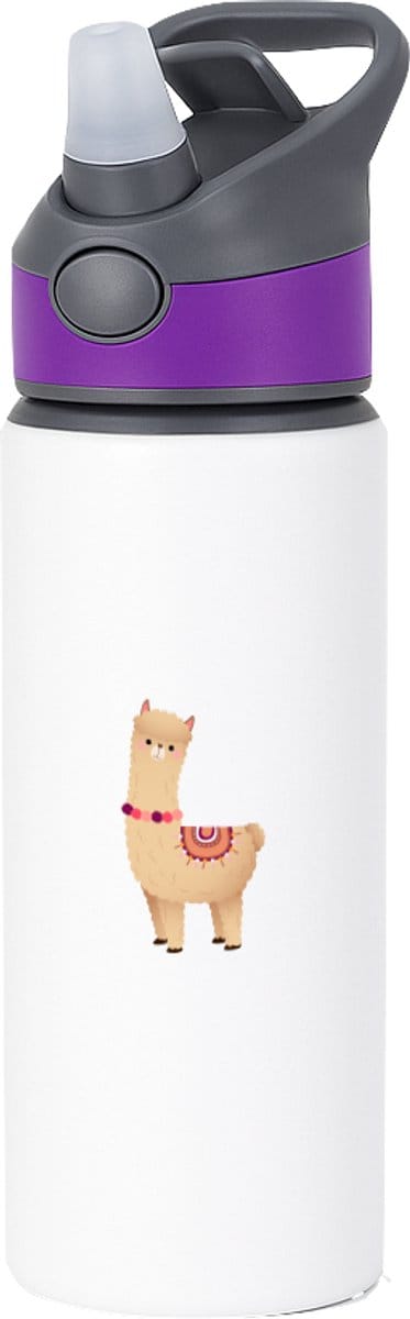 Hacebo® - Lama waterfles met rietje paars - Alpaca - Dieren liefhebbers - Dierentuin - kameelachtigen - zoogdieren - water fles - 650ML