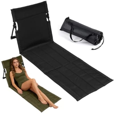 Arvion Strandmat Inklapbaar met Verstelbare Rugleuning - Opvouwbare Strandstoel voor Picknick, Strand, Tuin, Terras, Camping - Zwart
