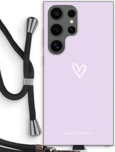 Case Company® - Hoesje met koord geschikt voor Samsung Galaxy S24 Ultra hoesje met Koord - Klein hartje paars - Telefoonhoesje met Zwart Koord - Bescherming aan alle Kanten en Over de Schermrand