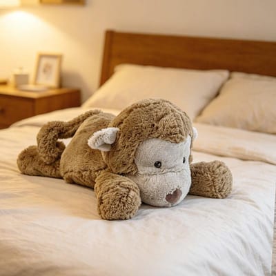 Pluizige Bruine Liggende Aap Knuffel Schattig Speelgoed Lieve Pop Gekruiste Vacht Lichtgrijs Snuit Gebogen Staart Voor Bosdier Fans Bureau 35cm brown