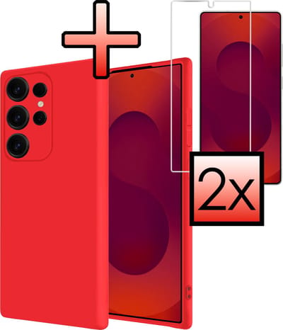 Hoesje - Met 2x Screenprotector - Geschikt voor Samsung Galaxy S25 Ultra - Sterk & Shockproof - Back Cover - Siliconen Case - Telefoon Hoes - Rood