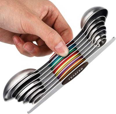 Set van 7 magnetische maatlepels van roestvrij staal voor kruiden, droge en vloeibare ingrediënten, ideaal voor nauwkeurig meten