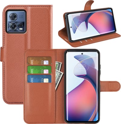 MobyDefend Hoesje - Geschikt voor Motorola Edge 30 Fusion - Kunstleren Wallet Book Case (Sluiting Voorkant) - Bruin