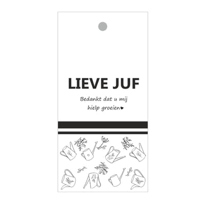 Luxe Bloemenkaartje - Wenskaartje - Cadeaukaart - Wit - Lieve Juf - Met boorgaatje - 20 Stuks