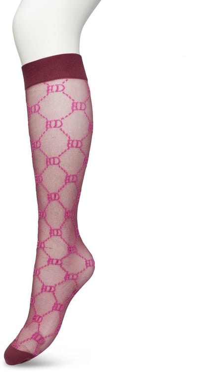 Bonnie Doon Dames Geruite Panty Kniekousen Roze/Paars maat 36/42 - Knie Kousen 20 denier - Ruitjes - Ruiten - Print - Uitstekend draagcomfort - Bonnie Doon Knee High - Kniesokken - Zakt niet af - OEKO-TEX - Crushed Violets - BP221801.192