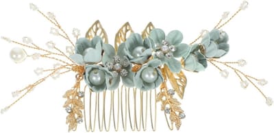 Zijhaarclips met Bloemen voor Bruiden: Alluminium Haardecoratie met Strass en Bloemen voor Bruiloft, Prom en Verjaardagsfeest