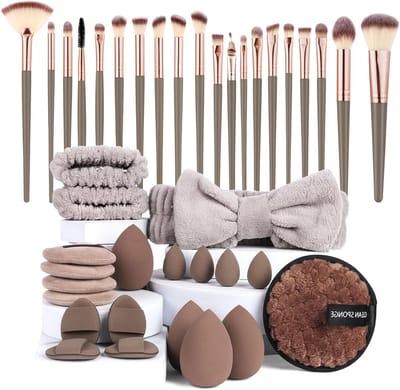 Professionele Make-up Kwasten Set van 40 Stuks met Beauty Blender en Poeder Puff voor Foundation, Oogschaduw en Poeder