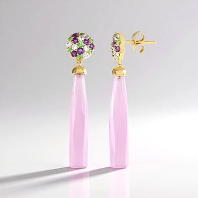 Cavill - Lavendel Chalcedoon Oorbellen 925 Sterling Zilver Verguld - Fancy Slijpsel - 18,9 ct - Met Tsavoriet & Amethist - Lange Elegante Hangers