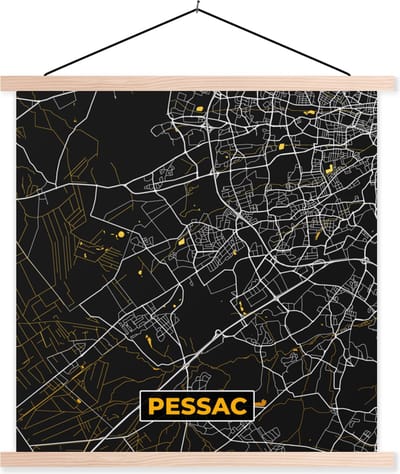 Posterhanger incl. Poster 40x40 cm - Schoolplaat - Stadskaart - Frankrijk - Pessac - Frankrijk - Kaart - Textielposter - Blanke latten