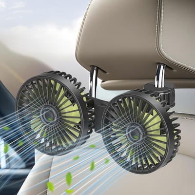 Ventilator - Autoventilator - Oplaadbare ventilator - 12V autoventilator met dubbele kop - 3 instelbare snelheden - Draagbaar - USB-autoventilator - Stille koelventilator voor de achterbank - 360° rotatie - Plafondventilator
