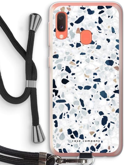 Case Company® - Hoesje met koord geschikt voor Samsung Galaxy A20e hoesje met Koord - Terrazzo N°1 - Telefoonhoesje met Zwart Koord - Bescherming aan alle Kanten en Over de Schermrand