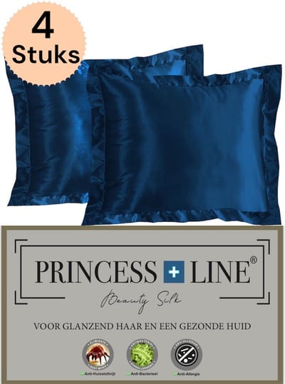 Princess Line Satijnen Beauty Silk Kussensloop - Zijden Zacht Beddengoed- Goed Voor De Haar En Huid-Blauw -Set à 4 stuks -60 x 70 CM