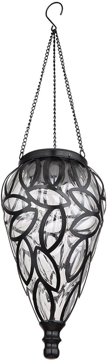 Hanglamp solarlamp tuindecoratie buitenlamp hangende LED solarlamp, in druppel design, zwart metaal, doorzichtig plastic, 16x LED, DxH 13,5 x50 cm