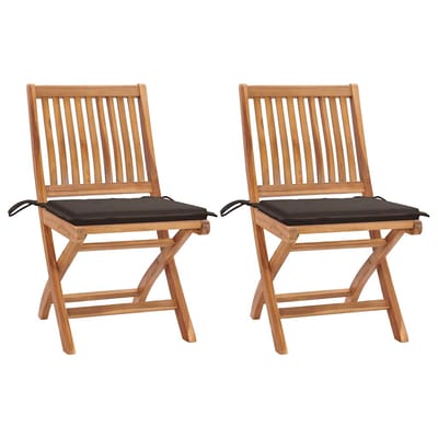vidaXL - Inklapbare - stoelen - 2 - st - met - taupe - kussens - massief - teakhout