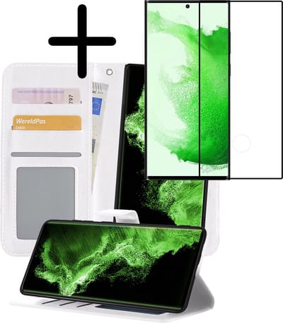 Hoesje 2 in 1 - Geschikt voor Samsung Galaxy S22 Ultra - Met Screenprotector - En Uitneembare Hard Cover - Bookcase - Wallet Case - Met Pasjeshouder - Book Case - Uitneembaar - Pashouder - Kunstleer - Wit