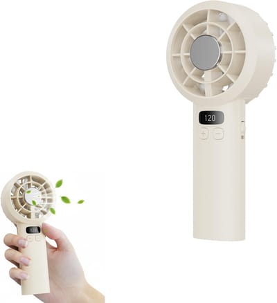 Verpakking van 1 stuk - Handventilator - Tafelventilator - Stille ventilator - 120 windsnelheden - LED-digitaal display - Draagbaar - USB-oplaadbaar - Geschikt voor thuis, kantoor, school, buiten en op reis - 171*76*41 mm - Gebroken wit
