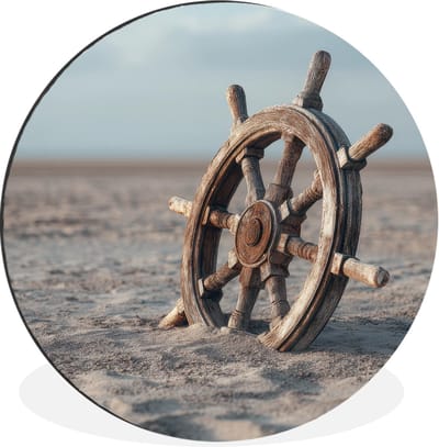 WallCircle - Wandcirkel - Muurcirkel - Scheepsstuur - Hout - Bruin - Zand - Aluminium - Dibond - 30x30 cm - Binnen en Buiten