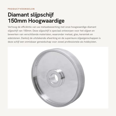Dailygoods- Slijpschijf 150mm - Diamant slijpschijf - Slijpsteen voor metaal - Slijpmachine accessoires - Hoge slijtvastheid - Geschikt voor precisiebewerking