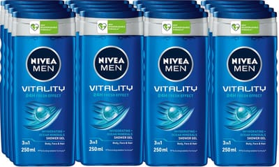 Nivea Douchegel For Men Vitality Fresh - Voordeelverpakking 12 x 250 ml