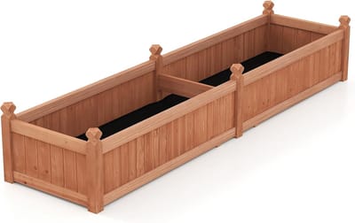 KOMFOTTEU Verhoogd bloembed van dennenhout, 227 x 59,5 x 40 cm, bloempot met 2 vakken, afneembare bodem, vliesstoflaag en 8 afvoergaten, ideaal voor groenten, kruiden en bloemen