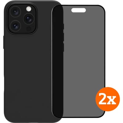 BlueBuilt Back Cover iPhone 16 Pro Zwart + Privacy Filter Screenprotector Glas Duo Pack