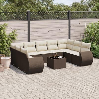 vidaXL - 10-delige - Loungeset - met - kussens - poly - rattan - bruin