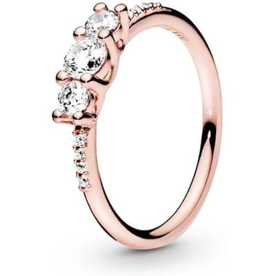 Bague de fiançailles Trois Pierres Plaqué Cuivre Ornement Cristal Scintillant Hypoallergénique Pour Peaux Sensibles Tendance Statement 8 white