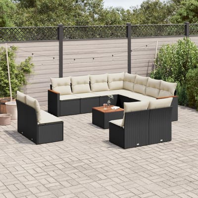 vidaXL - 12-delige - Loungeset - met - kussens - poly - rattan - zwart