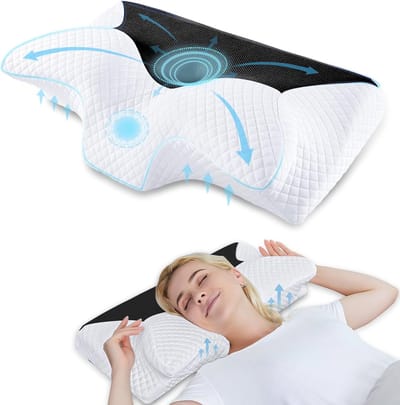 Cervicaal Hoofdkussen van Geheugenfoam - Ergonomisch Contour Kussen voor Zij- en Rugslapers, Ondersteuning voor Nek en Schouders (Zwart, 60 x 35 x 8/12cm)