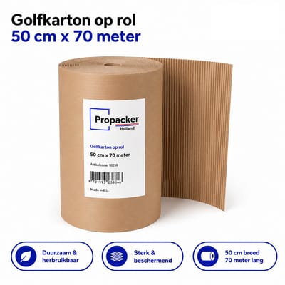 Golfkarton op Rol - 50 cm x 70 meter - Beschermkarton voor Verpakken, Verhuizen, Transport & Opslag - Bruin - 1 Rol | Propacker
